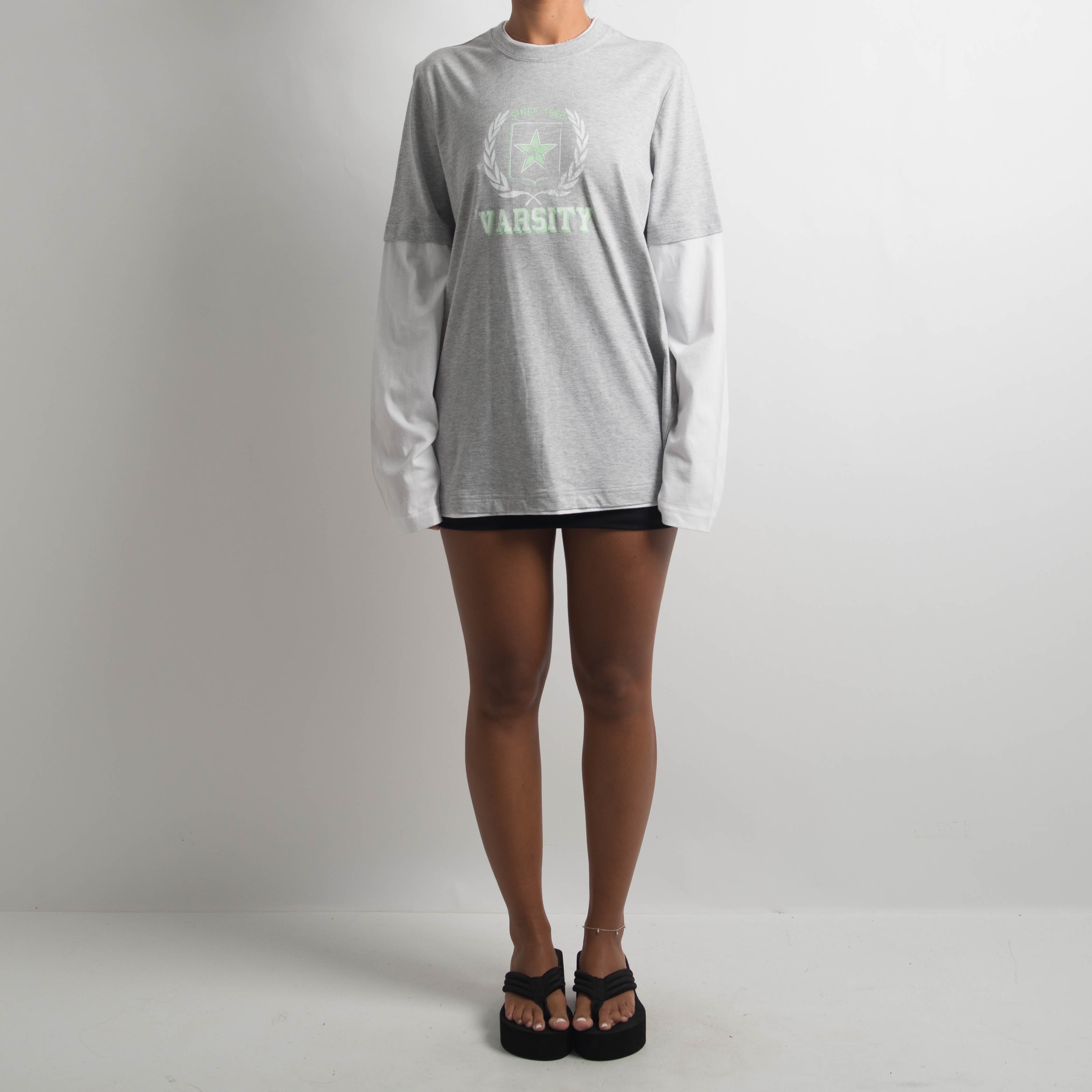 GREY LAYERED LONG SLEEVE TOP