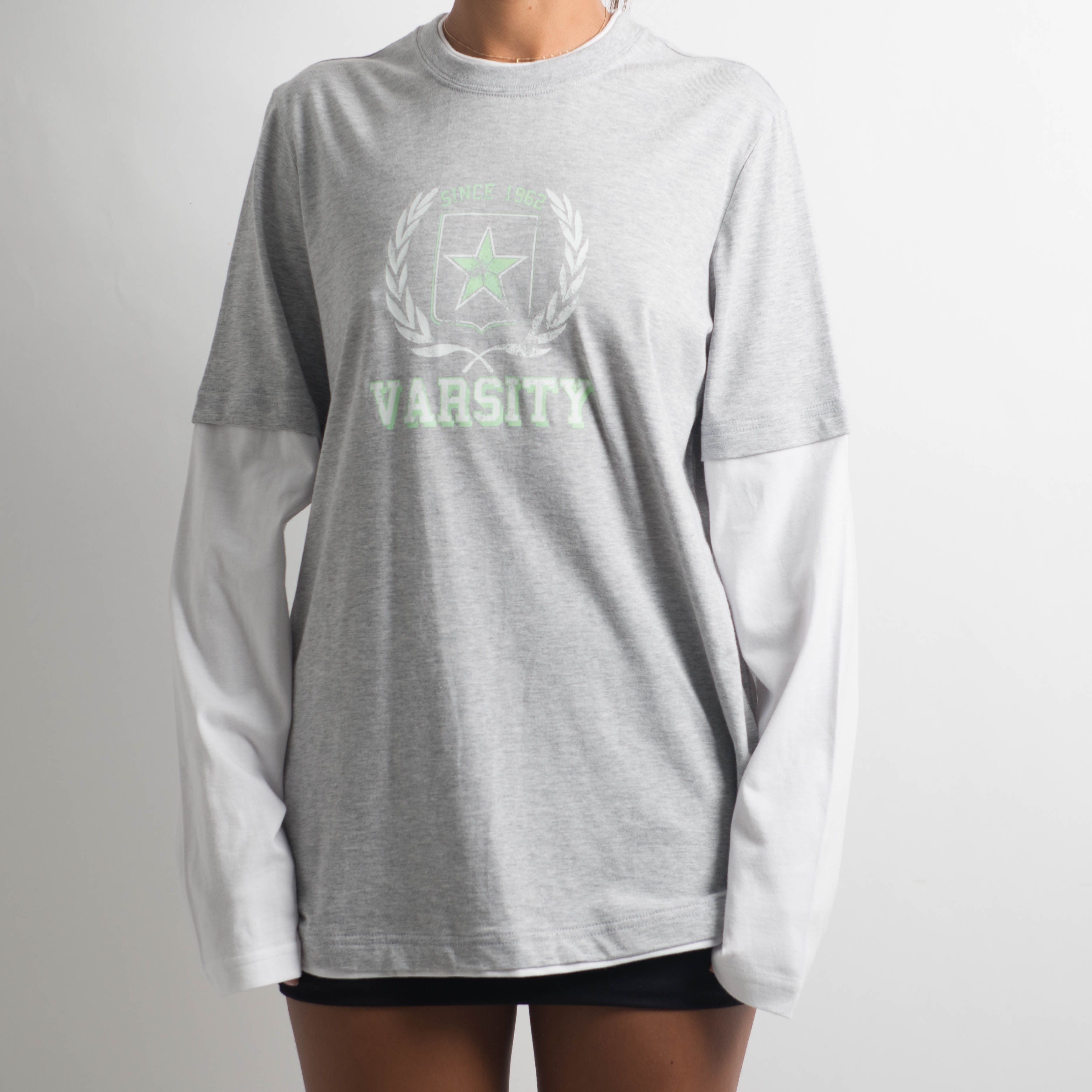 GREY LAYERED LONG SLEEVE TOP