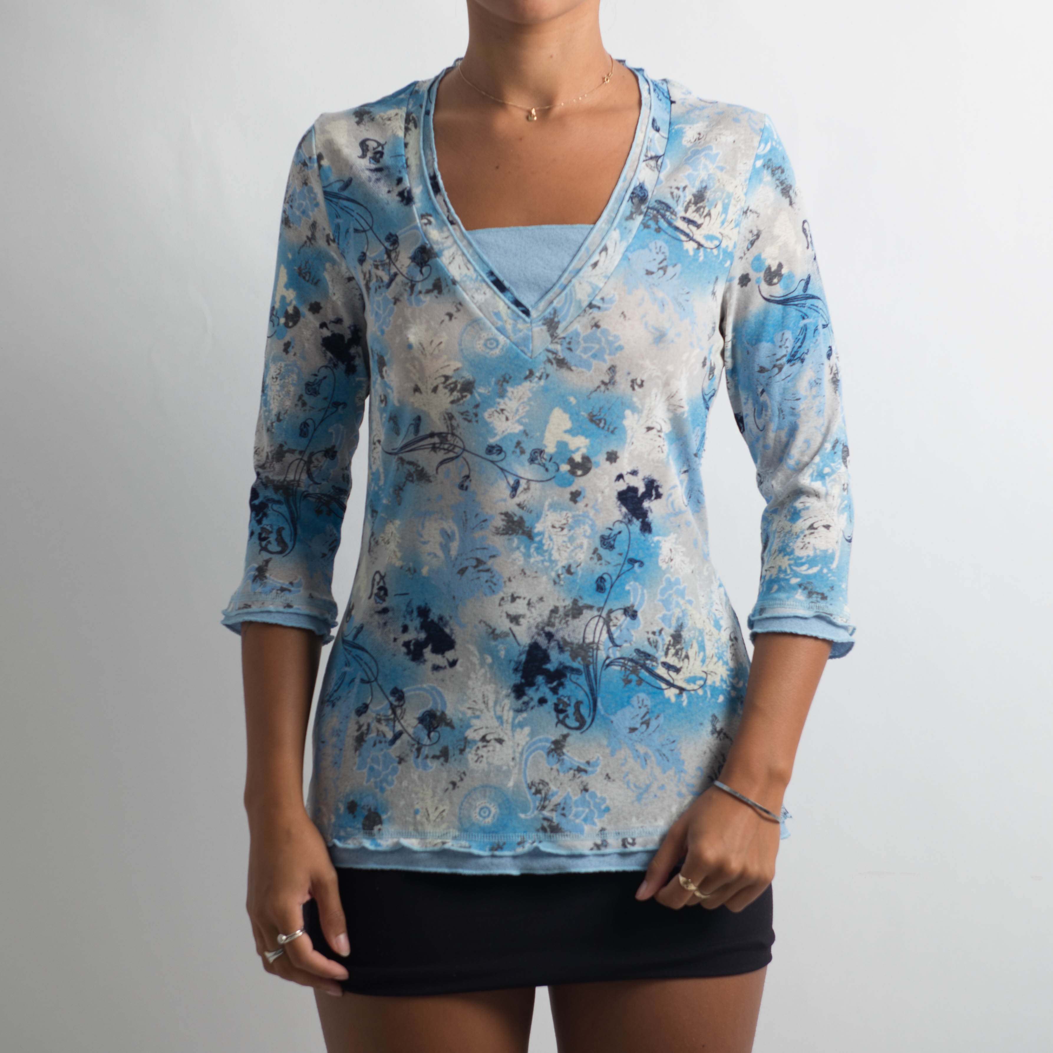 MESH BLUE 3/4 SLEEVE TOP