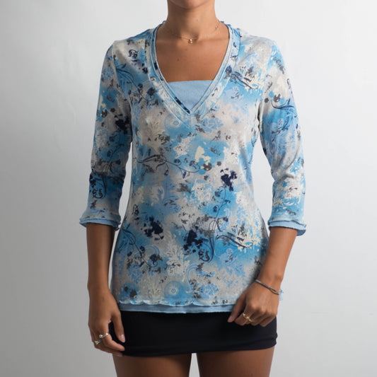 MESH BLUE 3/4 SLEEVE TOP