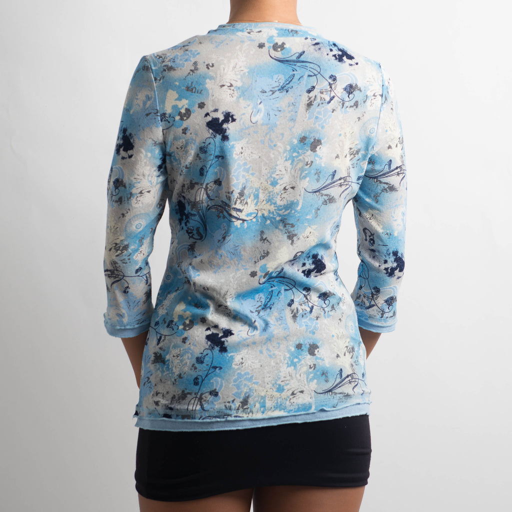 MESH BLUE 3/4 SLEEVE TOP