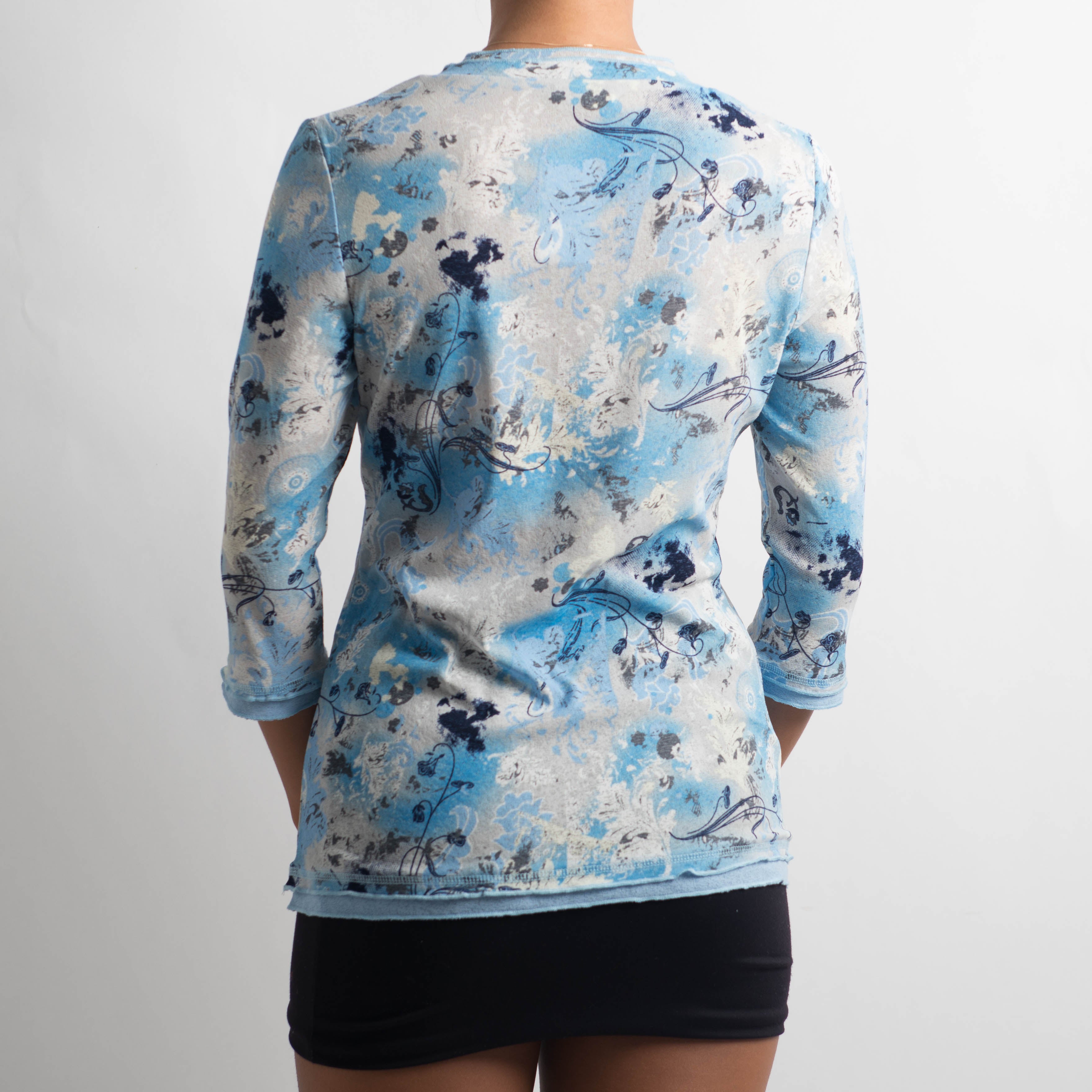 MESH BLUE 3/4 SLEEVE TOP