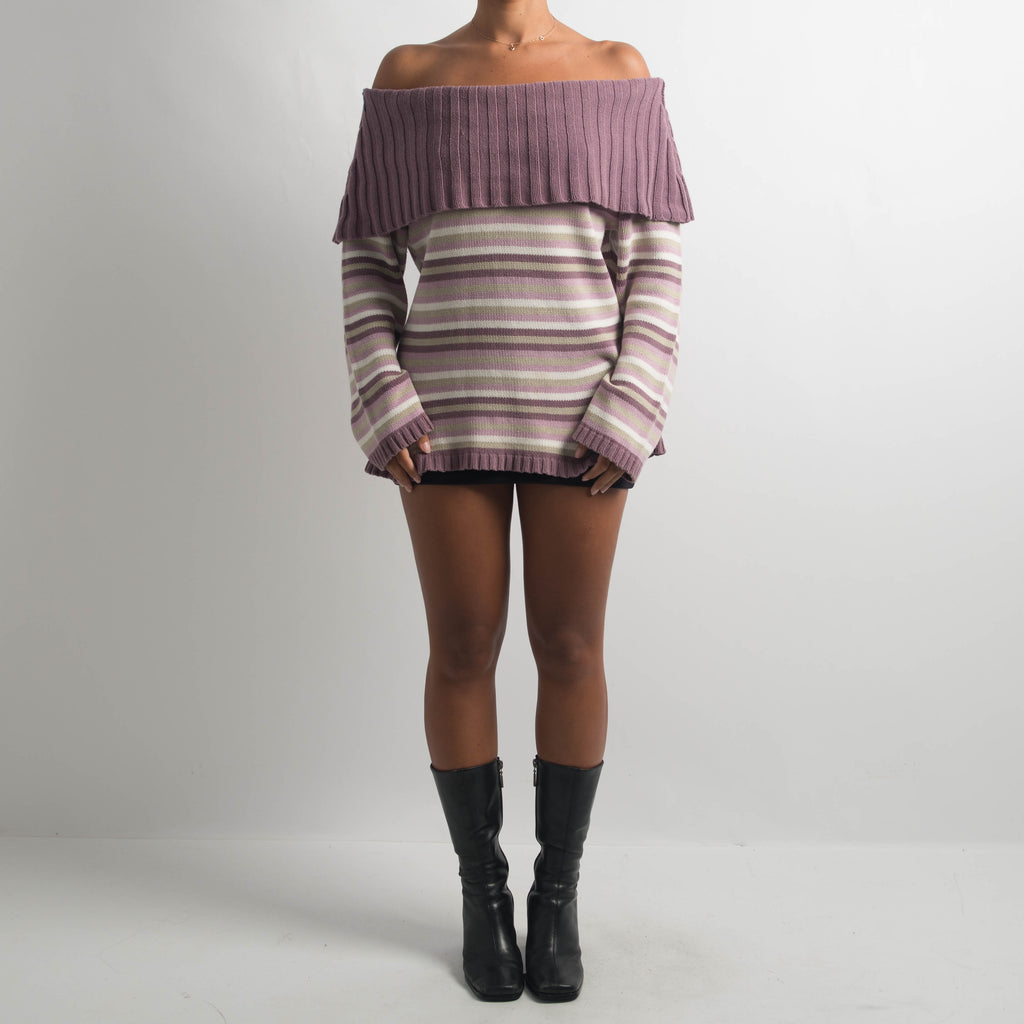 STRIPE OFF THE SHOULDER SWEATER