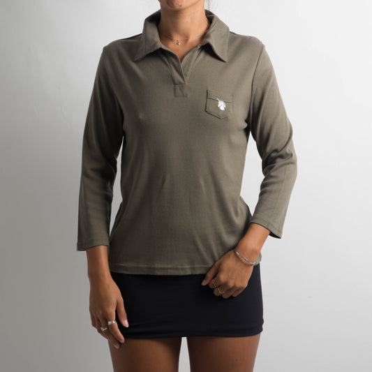 KHAKI COLLARED TOP
