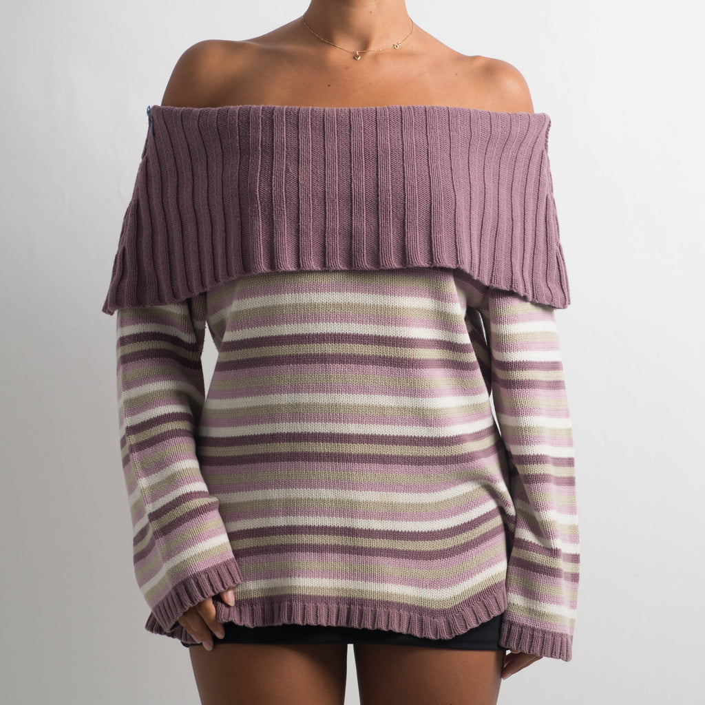 STRIPE OFF THE SHOULDER SWEATER