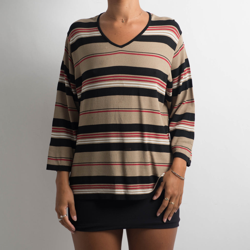 BROWN STRIPE KNIT TOP