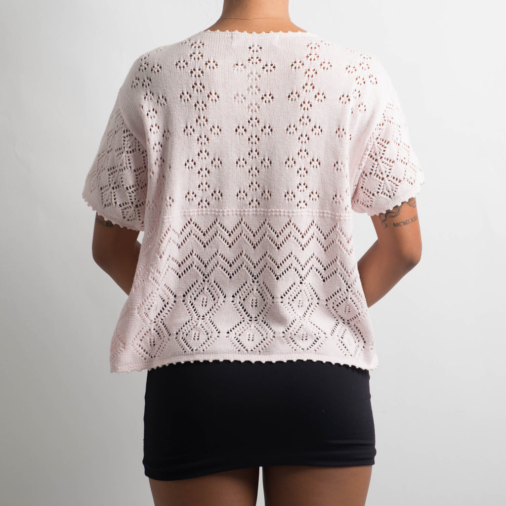 PALE PINK BRODERIE KNIT TOP