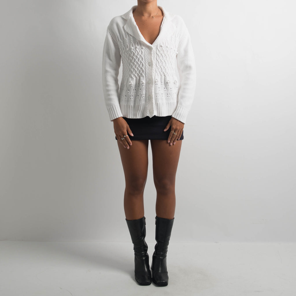 WHITE CABLE KNIT CARDIGAN
