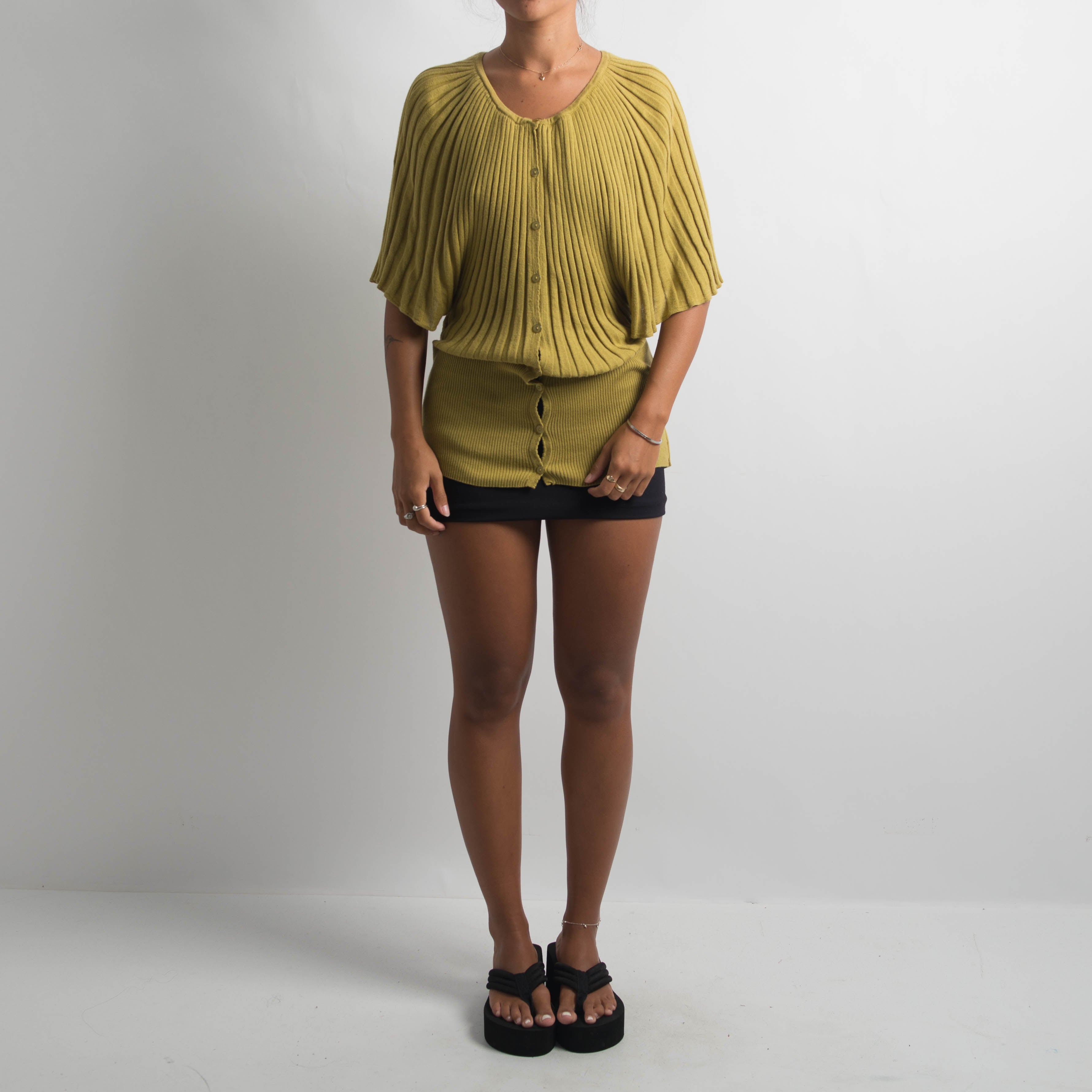 GREEN RIBBED KNIT TOP