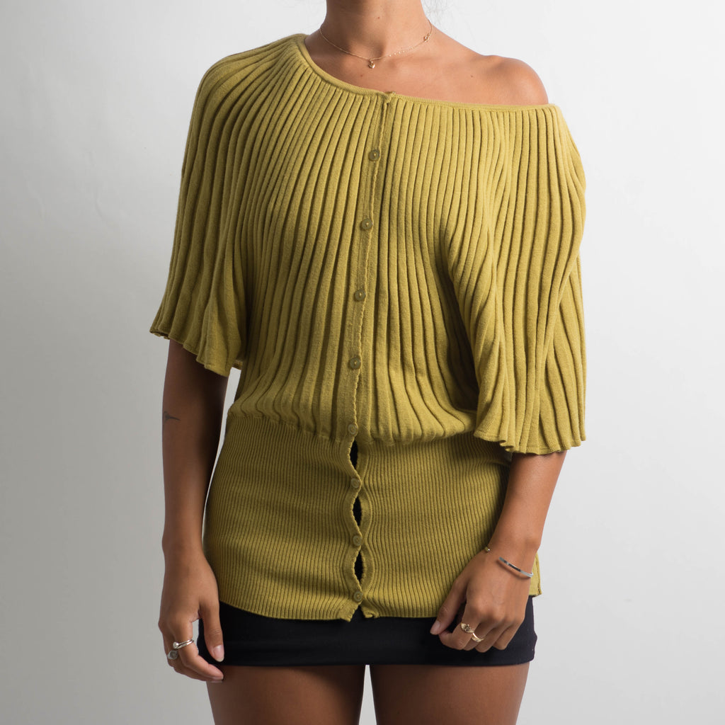 GREEN RIBBED KNIT TOP
