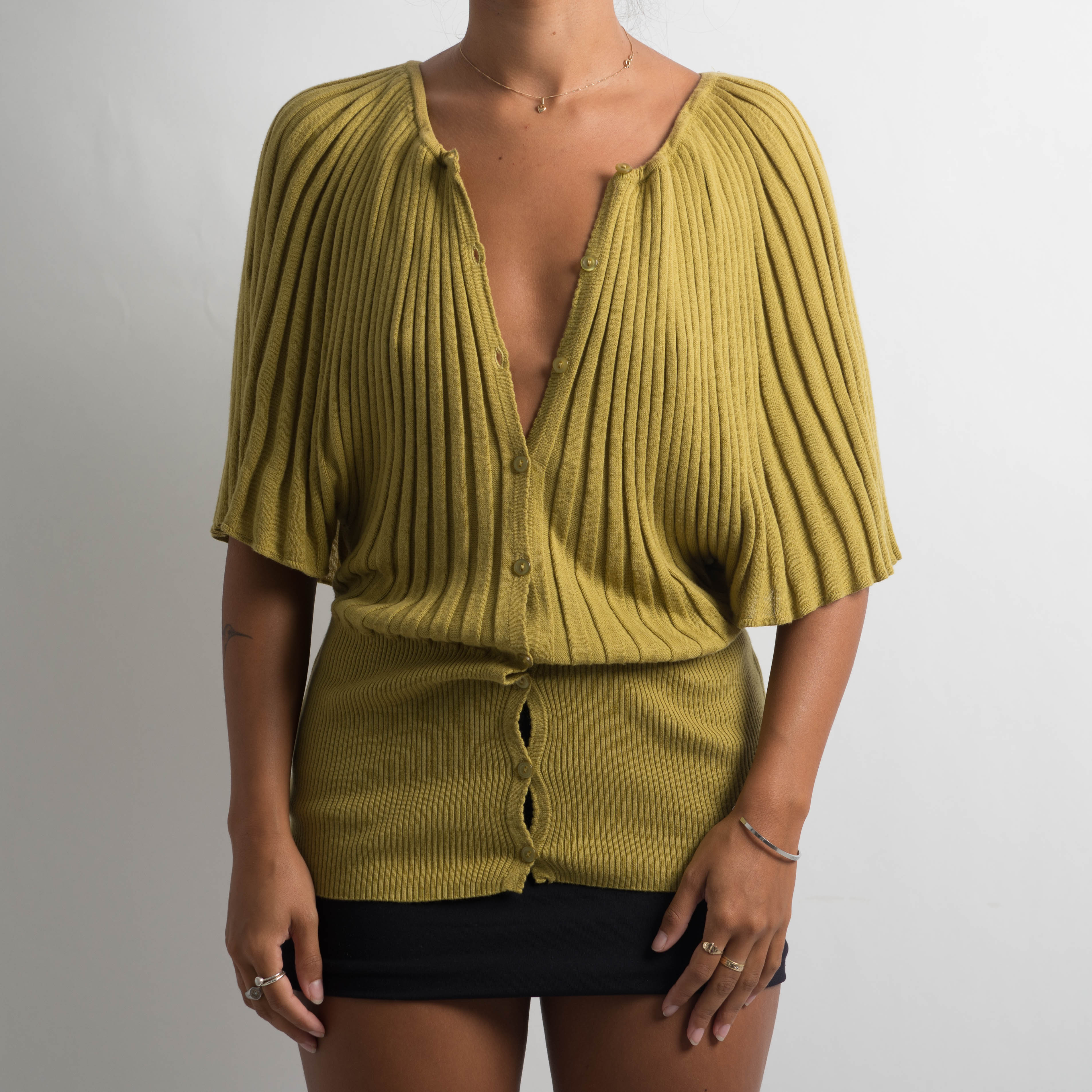 GREEN RIBBED KNIT TOP