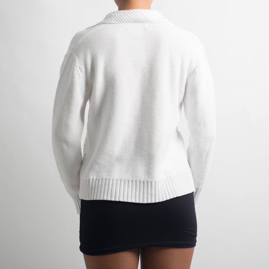 WHITE CABLE KNIT CARDIGAN