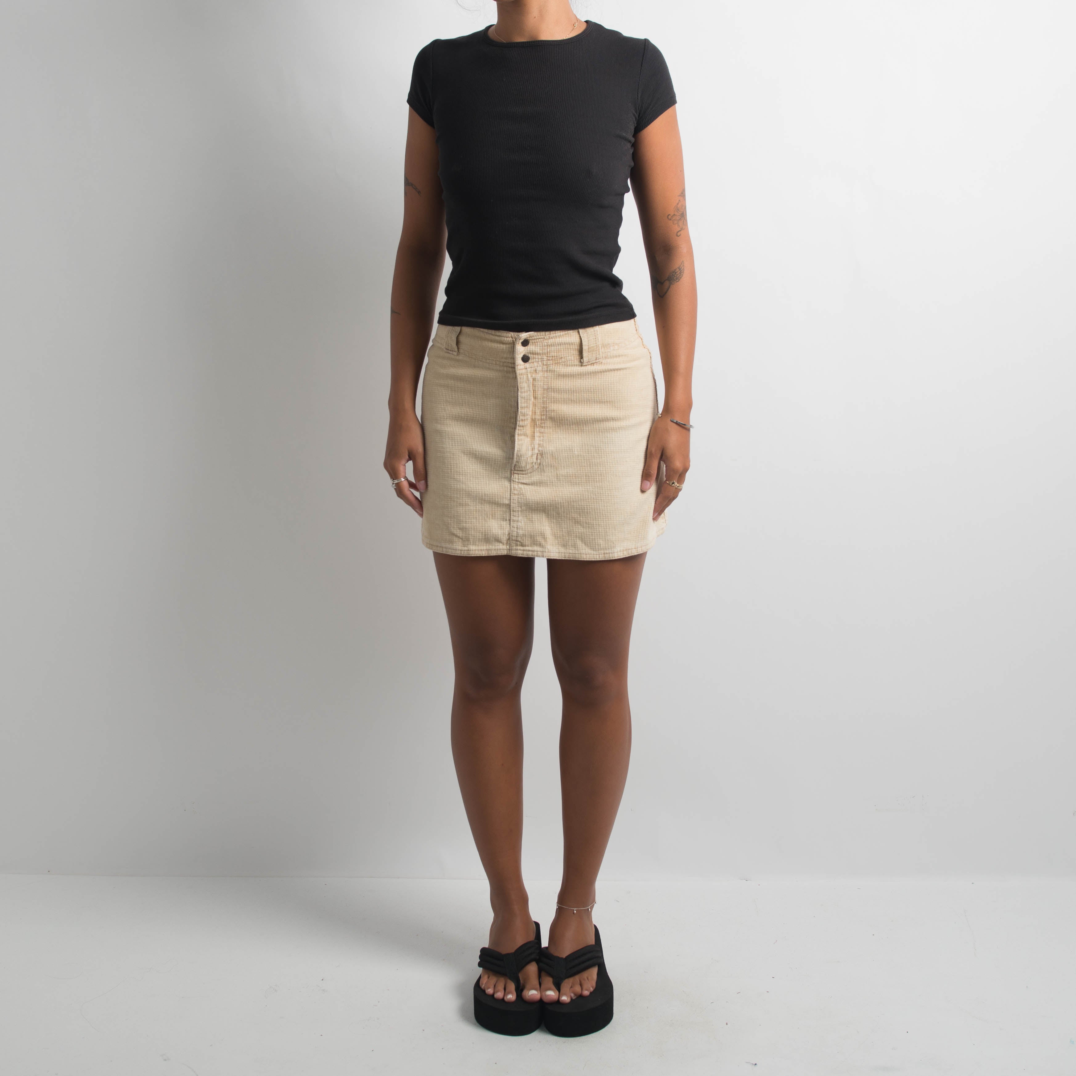 TAN CORDUROY MINI SKIRT