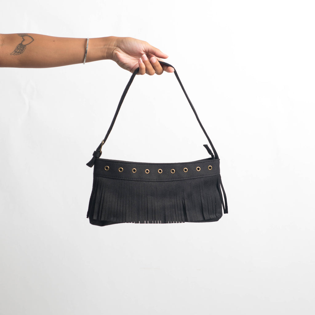 BLACK FRINGE HANDBAG