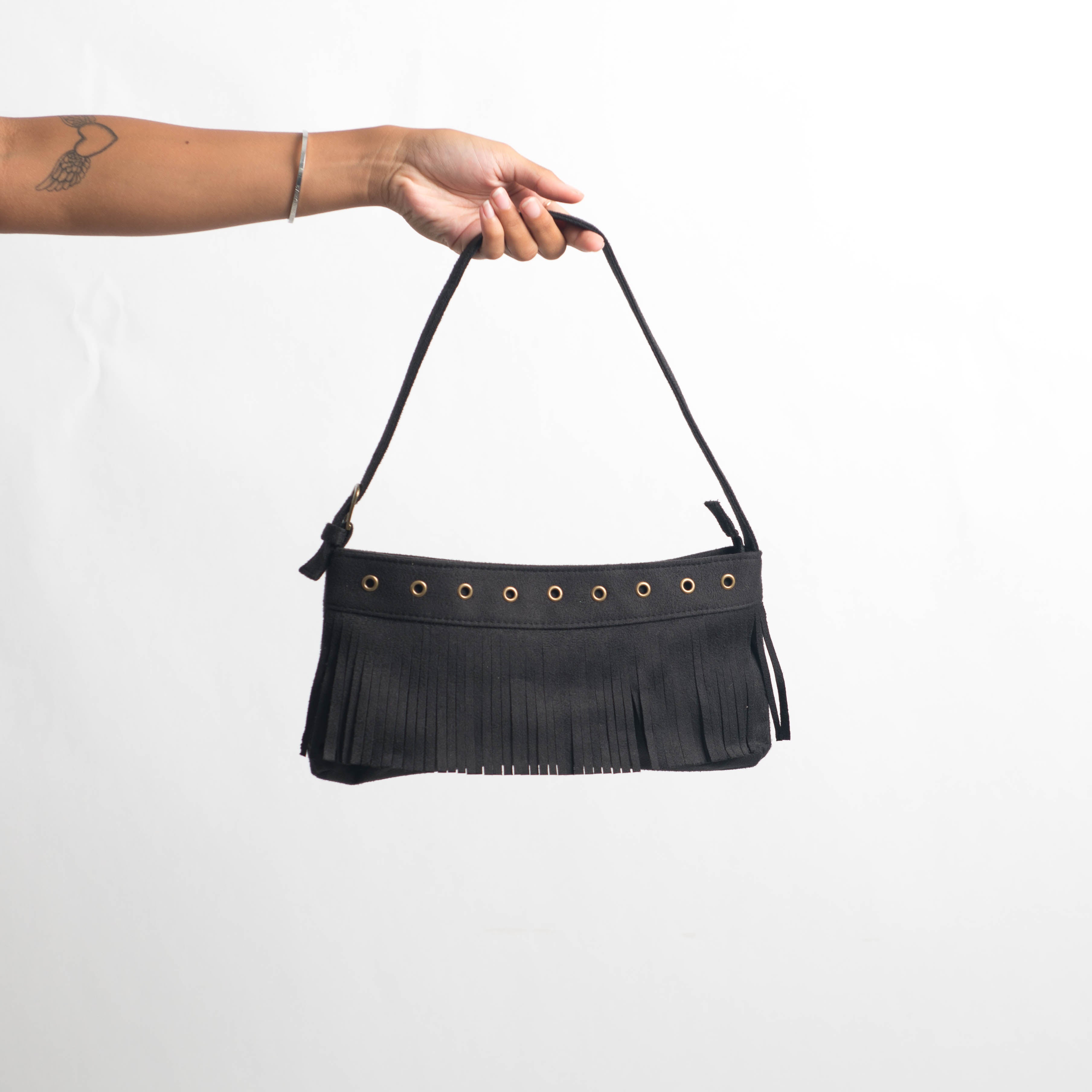 BLACK FRINGE HANDBAG