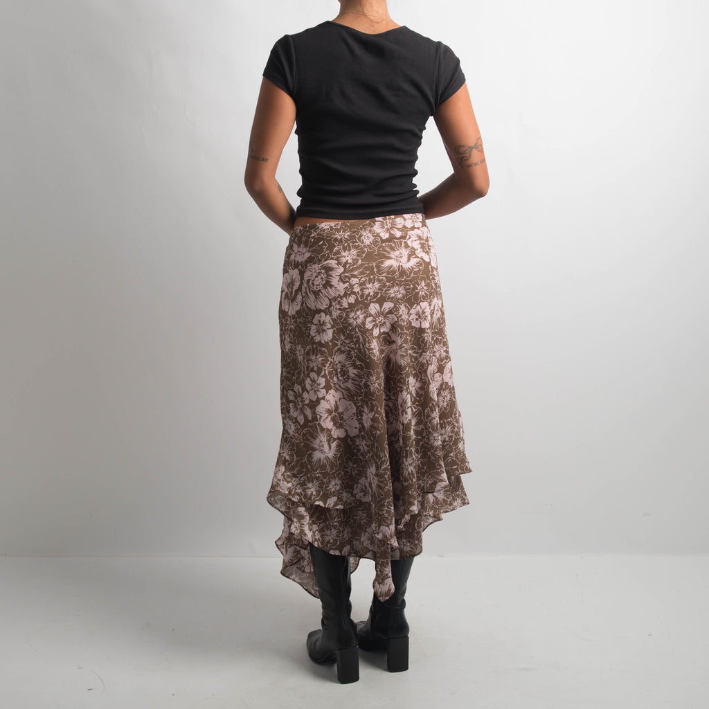 LAYERED FLORAL MIDI SKIRT