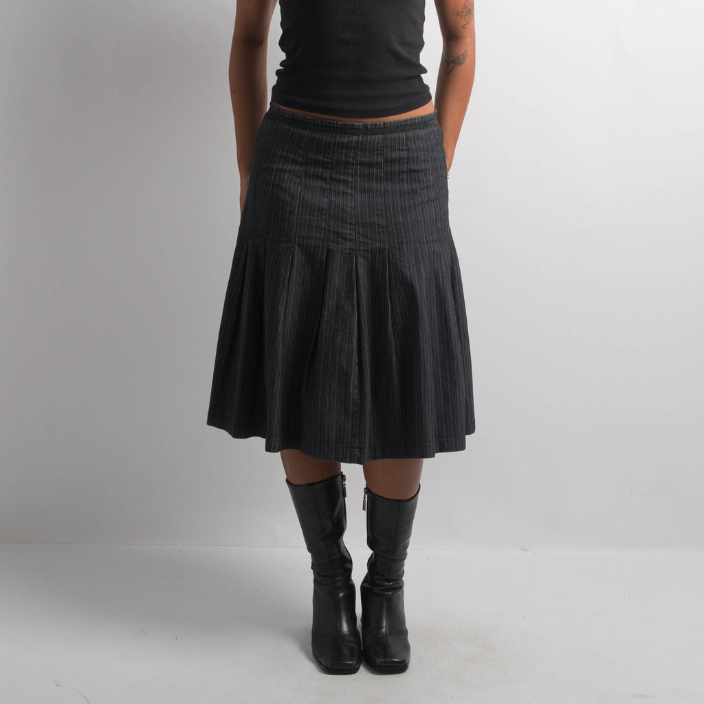 PINSTRIPE PLEATED MIDI SKIRT