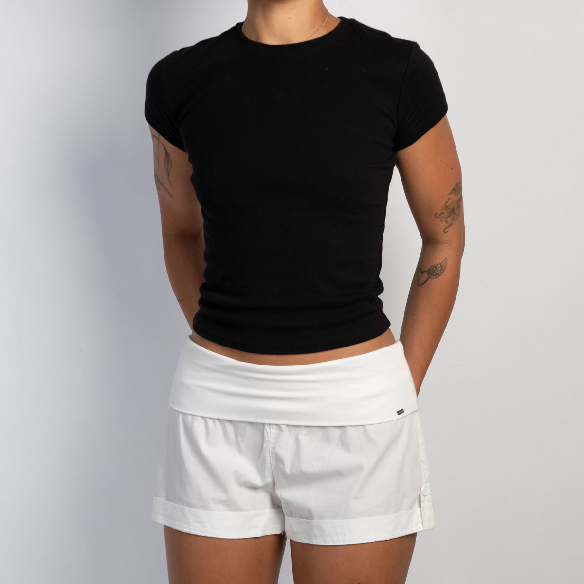 WHITE FOLD OVER SHORTS