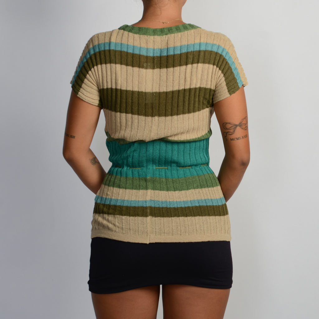STRIPE KNIT TIE FRONT TOP