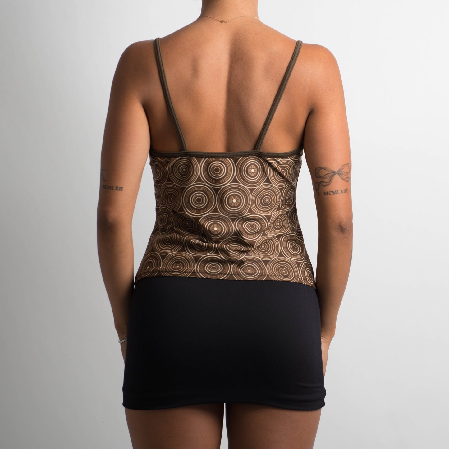 BROWN PATTERNED TANKINI TOP