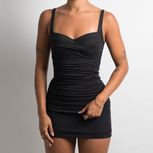 BLACK RUCHED TANKINI TOP