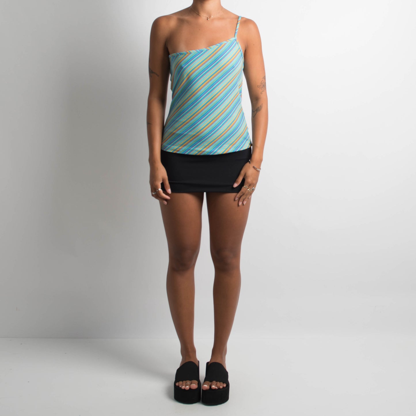 BLUE STRIPED ONE SHOULDER TANK