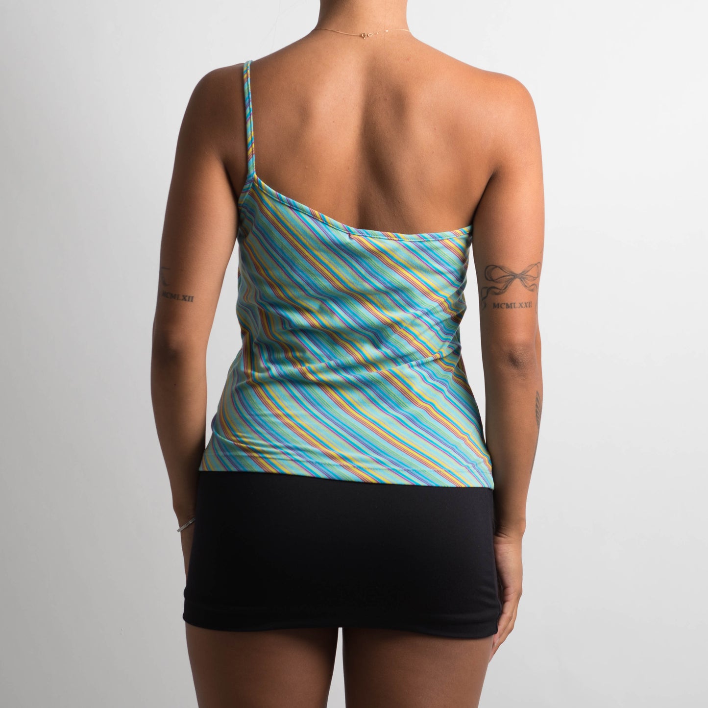 BLUE STRIPED ONE SHOULDER TANK