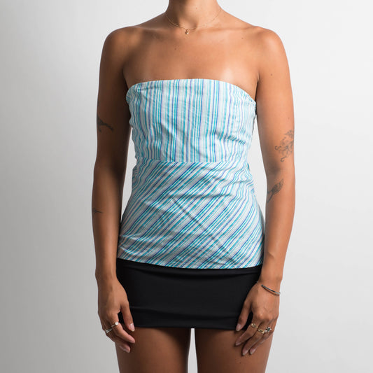 BLUE STRIPED STRAPLESS TOP