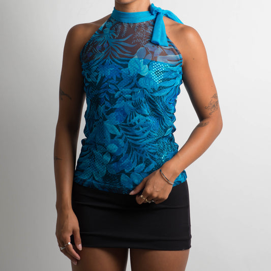 BLUE PATTERNED SEQUIN TOP