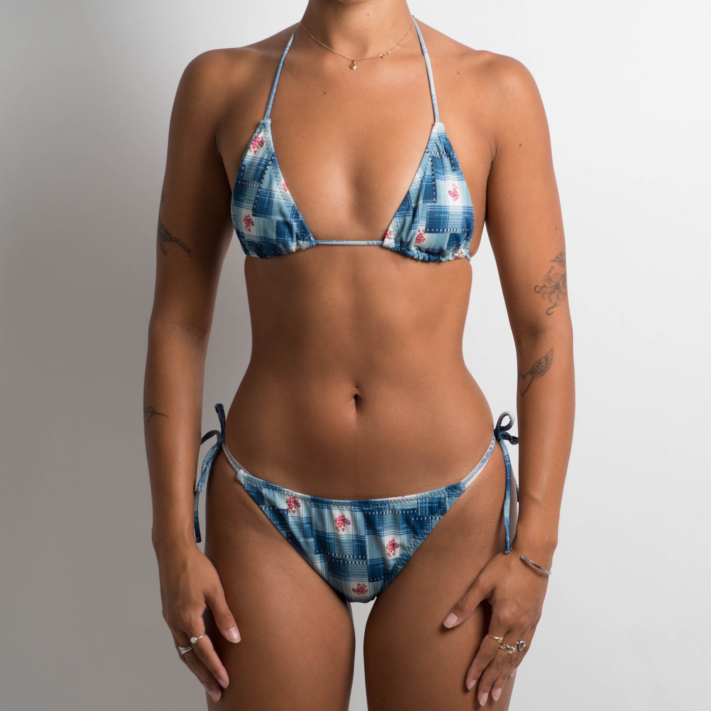 FLORAL PLAID STRING BIKINI