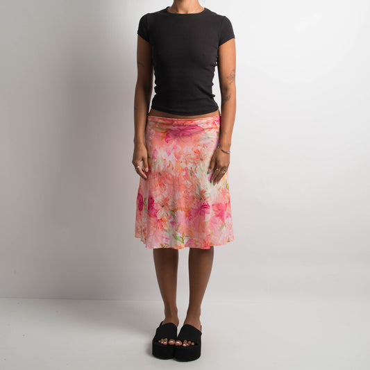 PINK FLORAL MIDI SKIRT