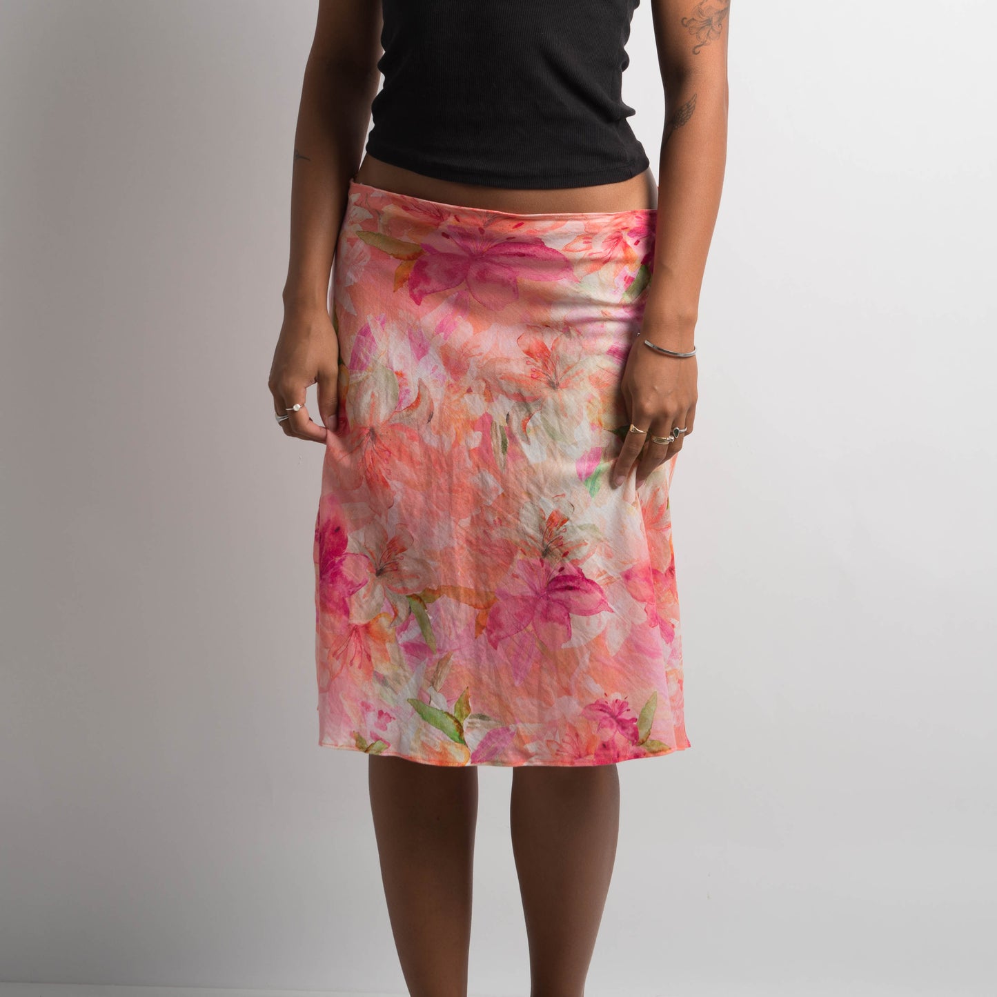 PINK FLORAL MIDI SKIRT