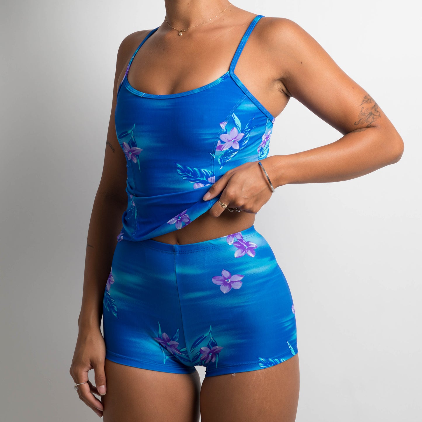 BLUE FLORAL TANKINI TOP