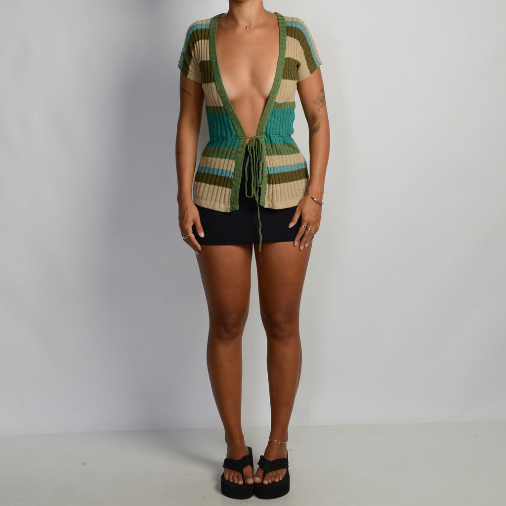 STRIPE KNIT TIE FRONT TOP