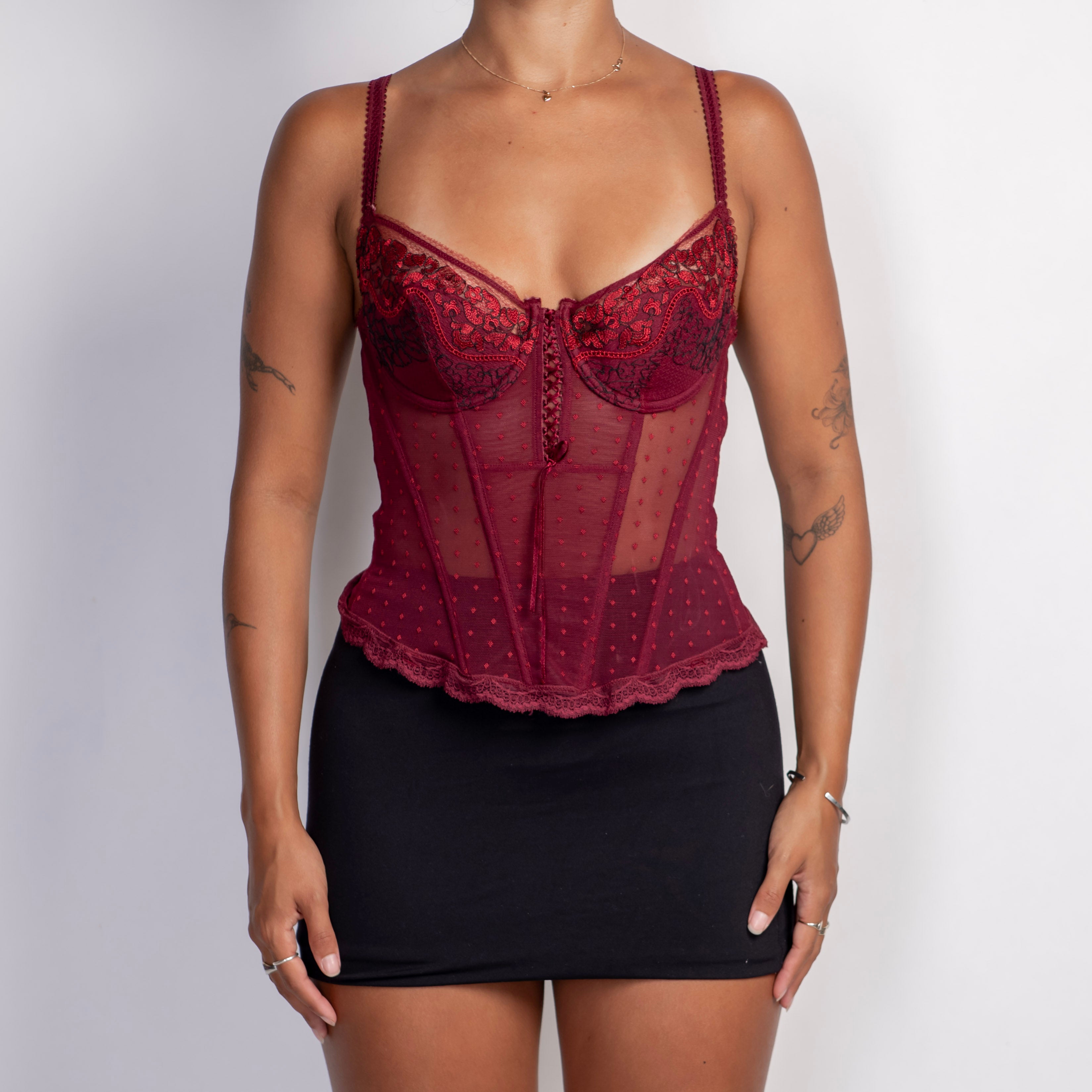 MAROON LACE MESH BUSTIER