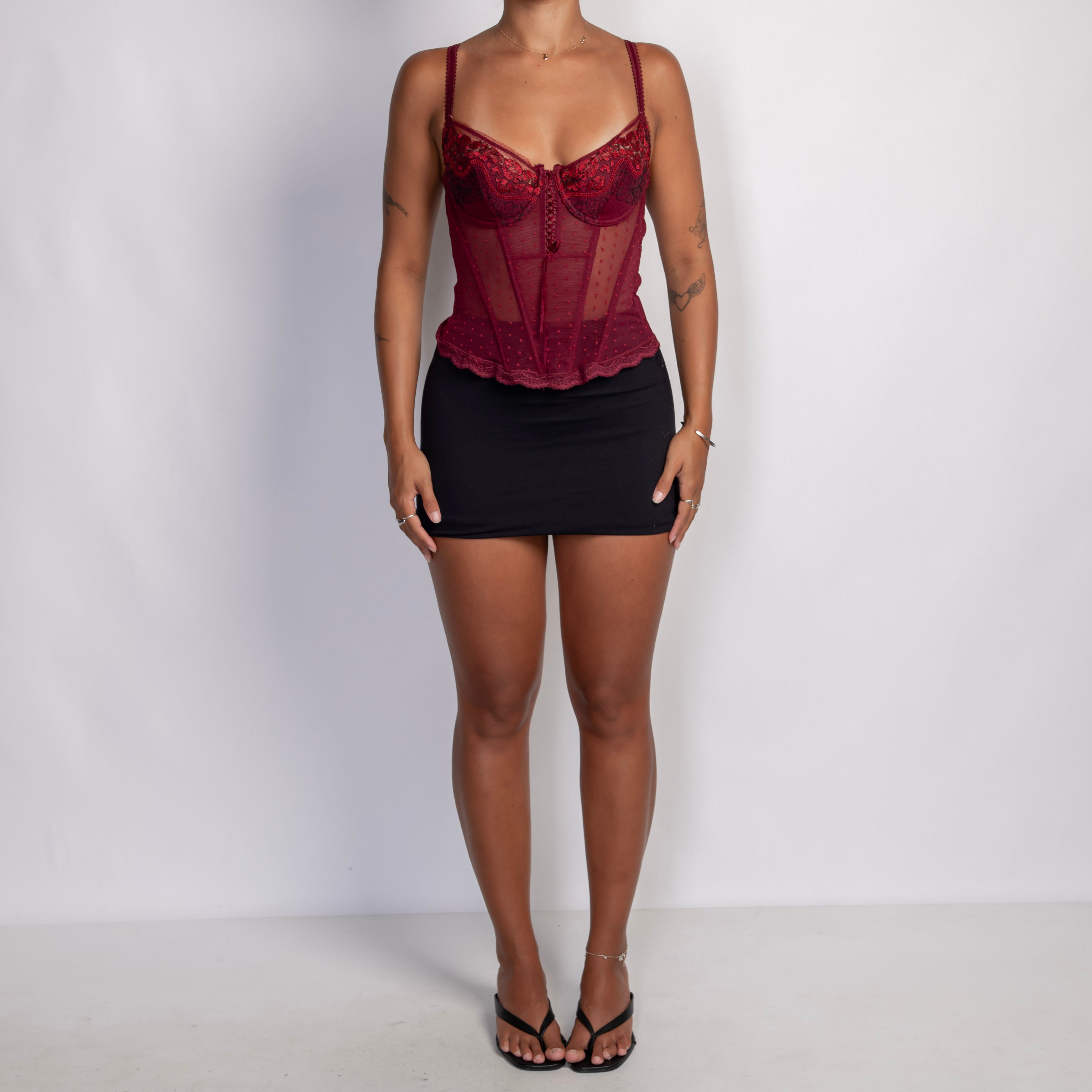 MAROON LACE MESH BUSTIER