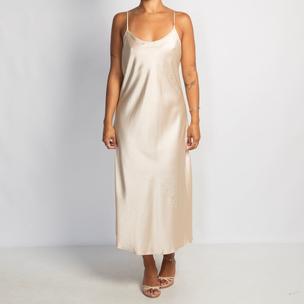 CHAMPAGNE SLIP MIDI DRESS
