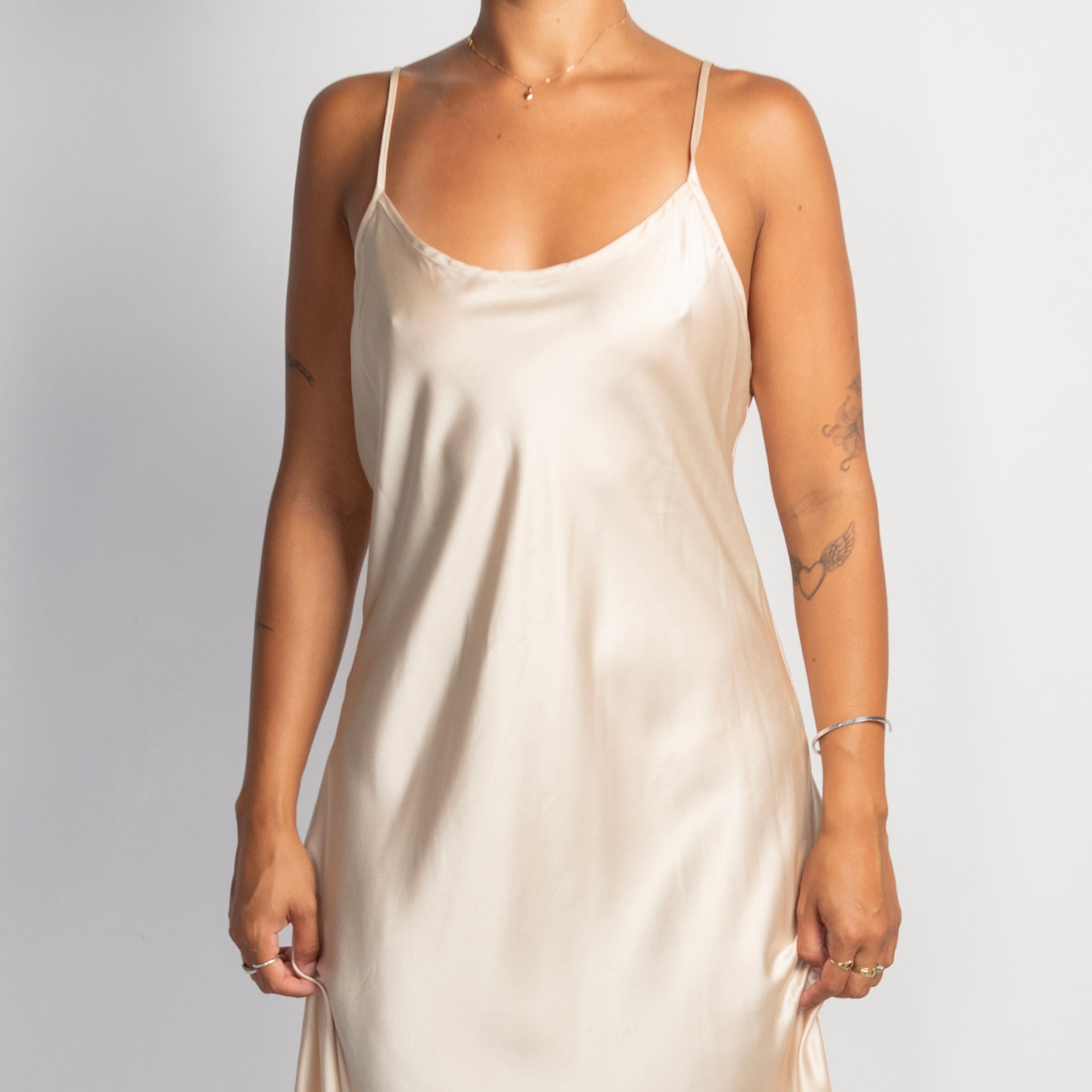 CHAMPAGNE SLIP MIDI DRESS