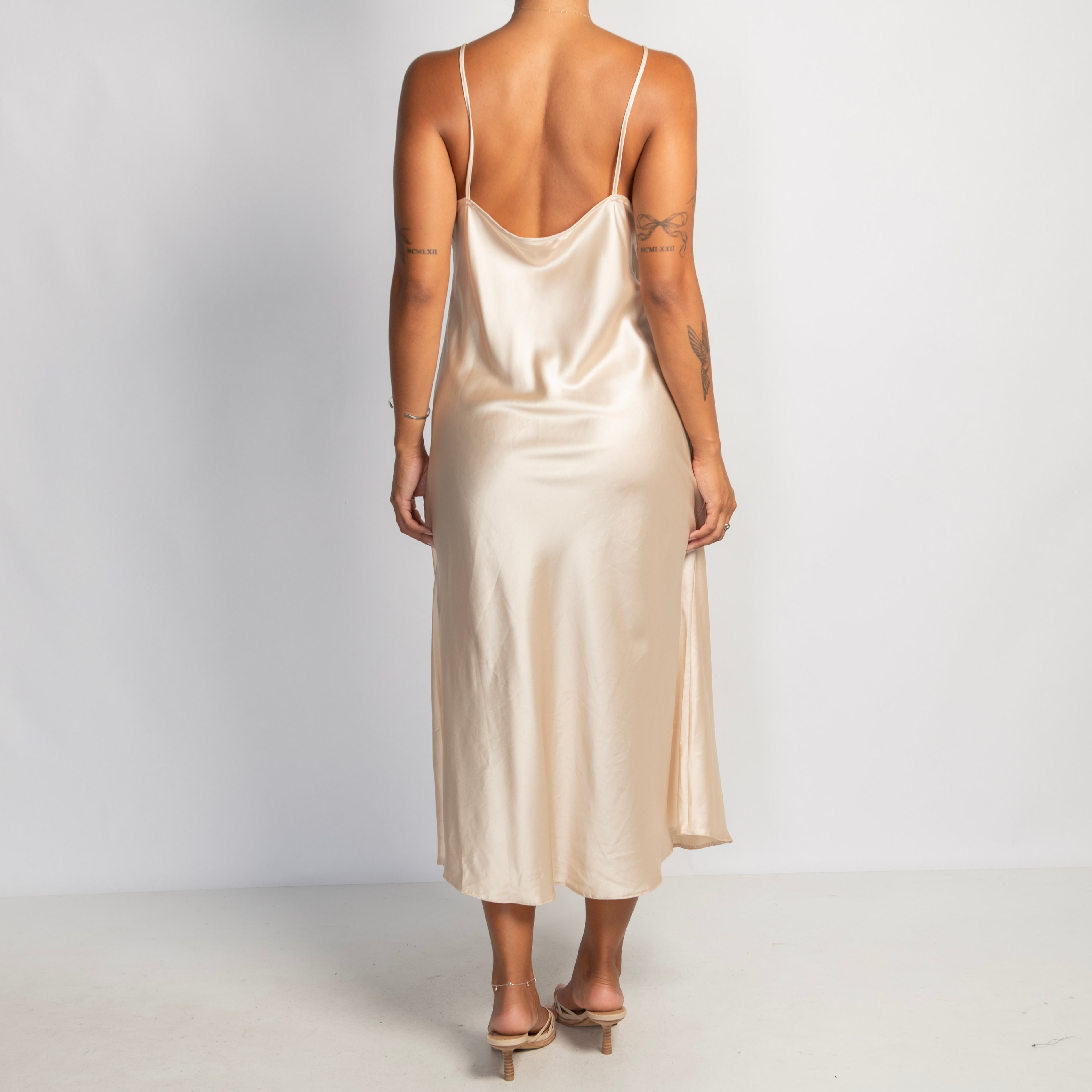CHAMPAGNE SLIP MIDI DRESS
