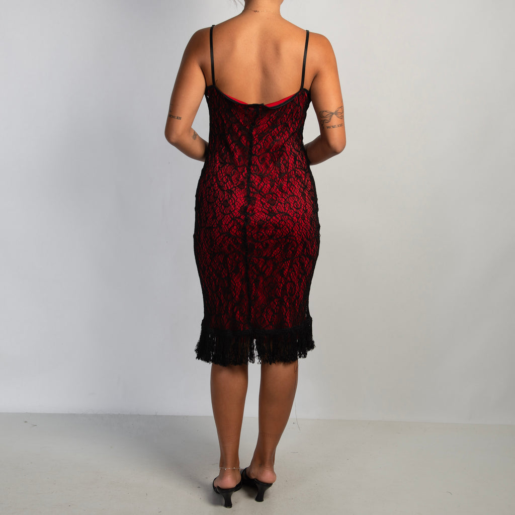 CROCHET FRINGE MIDI DRESS