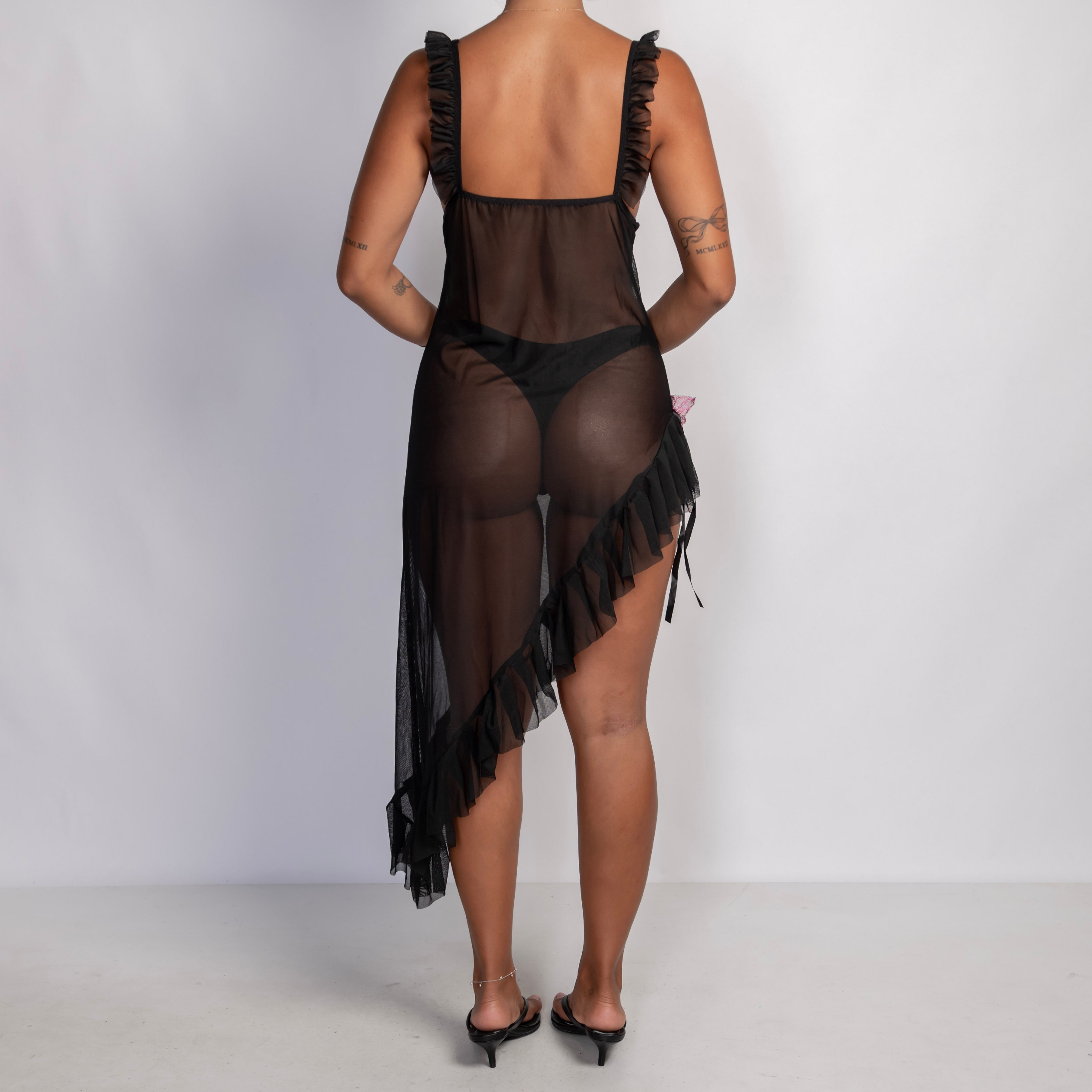 BLACK MESH ASYMMETRIC DRESS