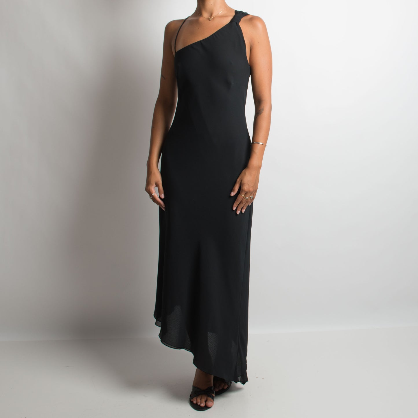 BLACK ASYMMETRIC EVENING DRESS