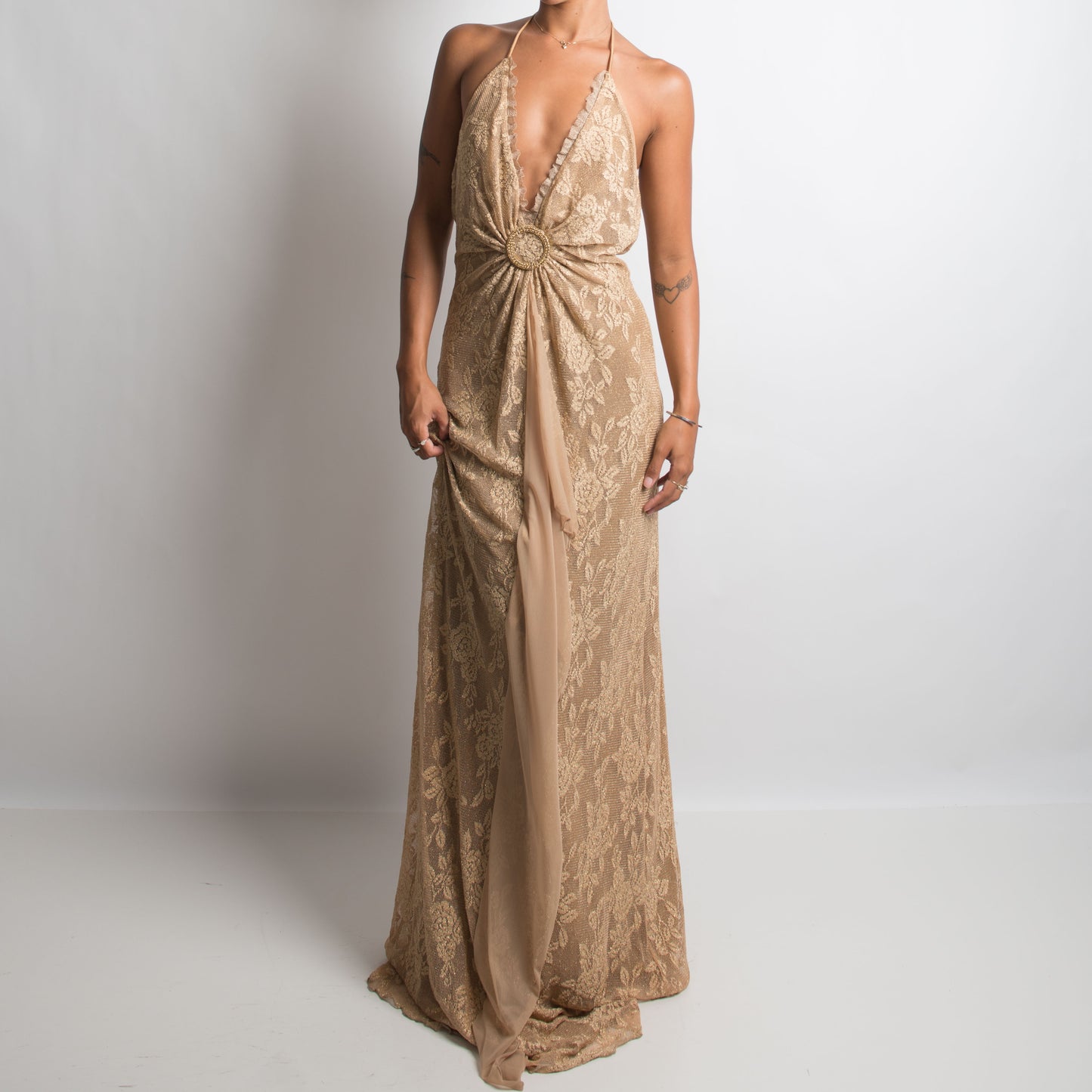 GOLD LACE FORMAL DRESS