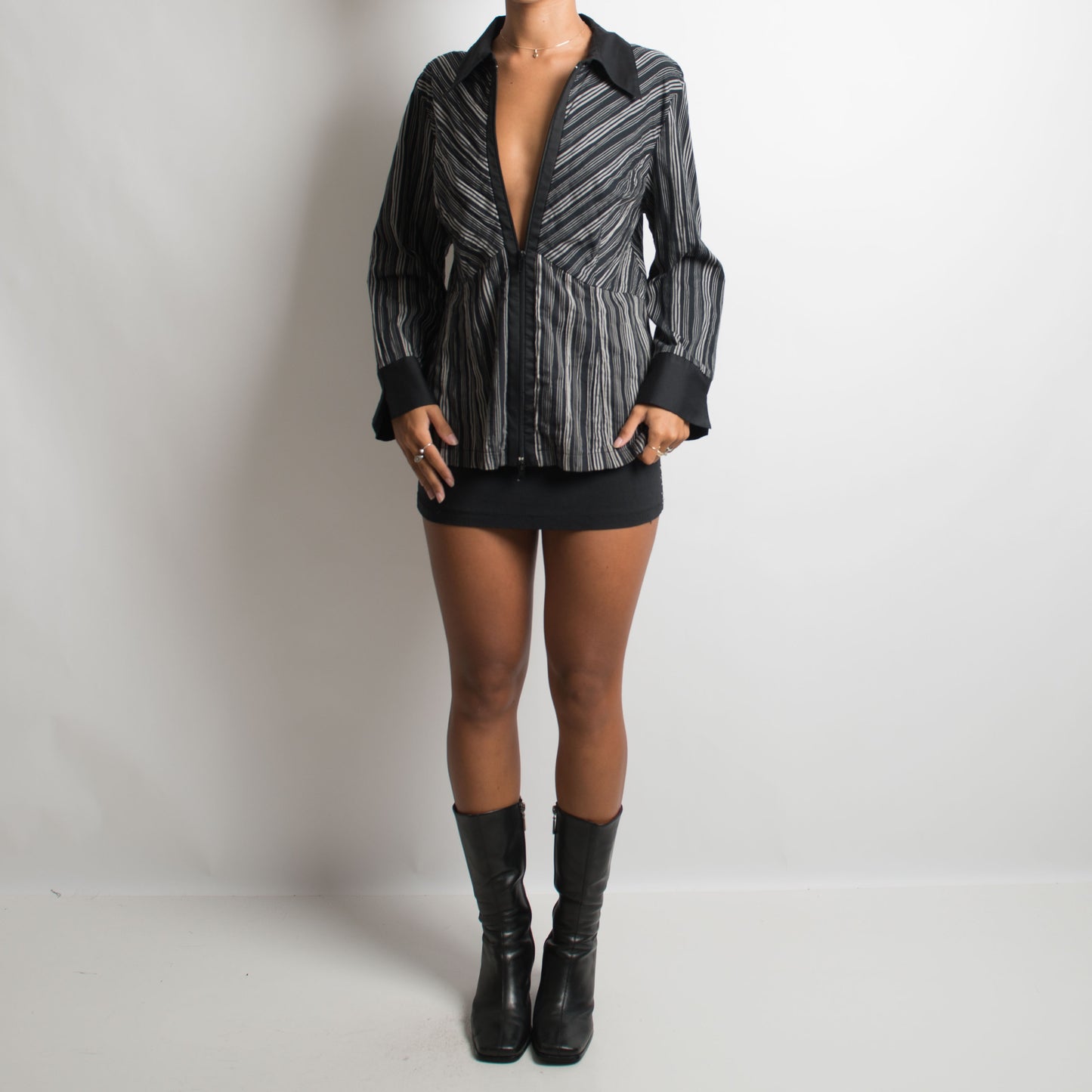 PINSTRIPE ZIP BLOUSE