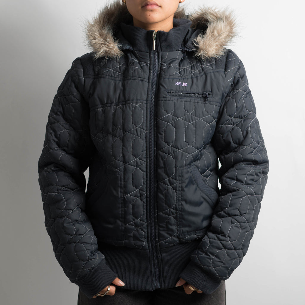 NAVY EMROIDERED PUFFER JACKET