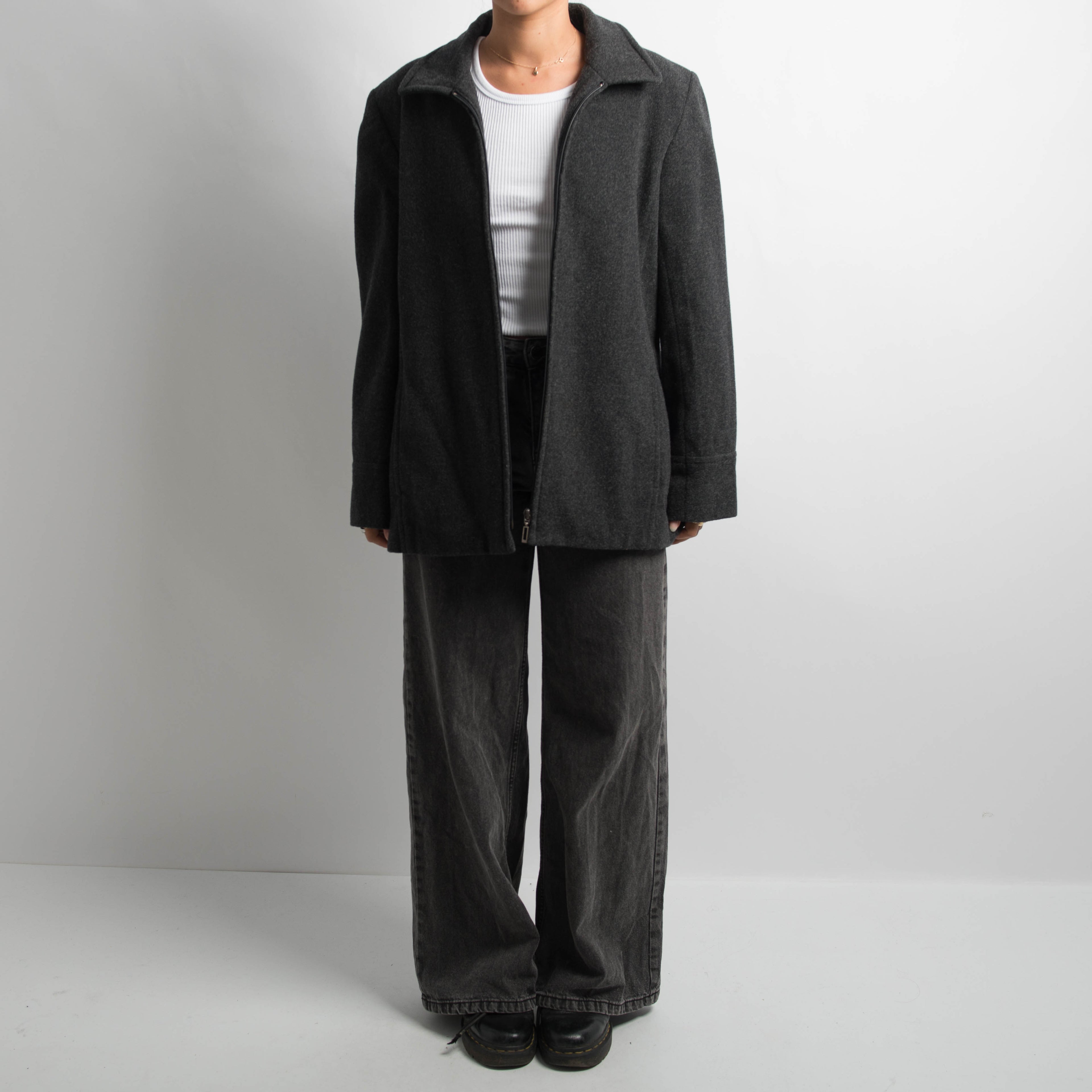 CHARCOAL WOOL ZIP JACKET