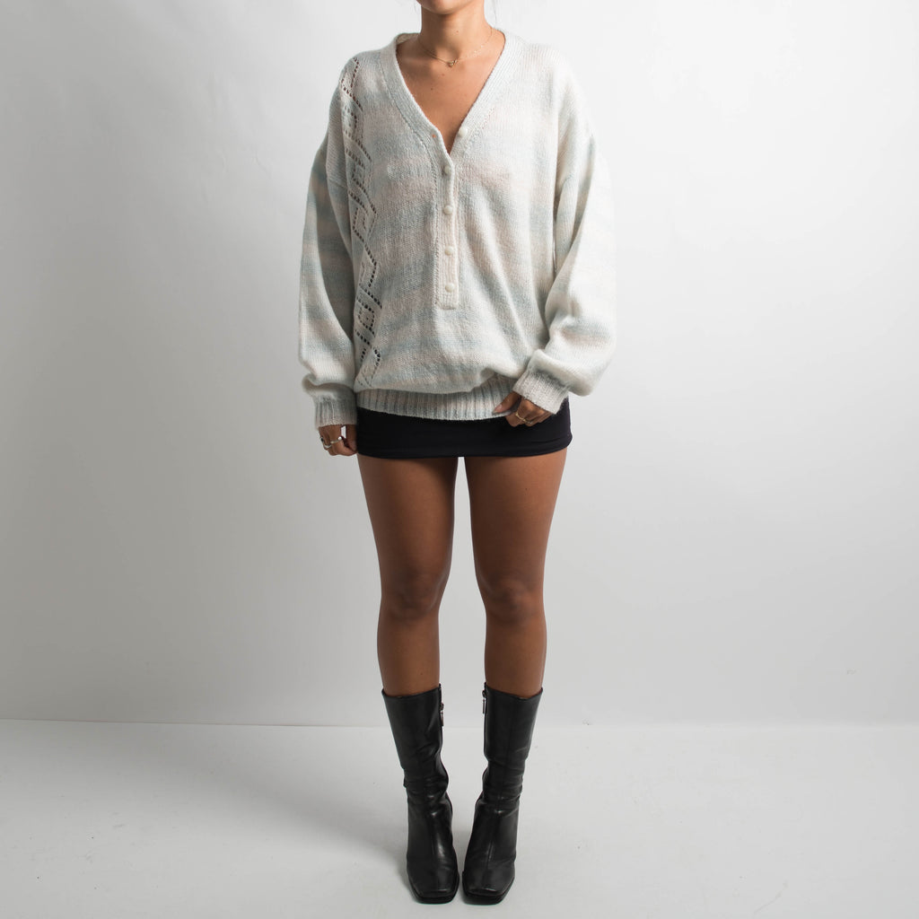 STRIPED KNIT BUTTON SWEATER