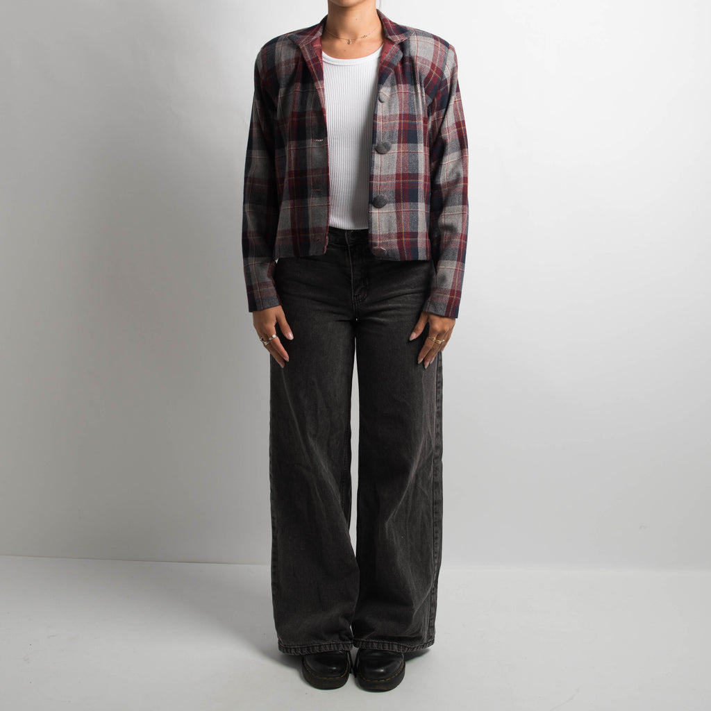 PLAID CROP BLAZER