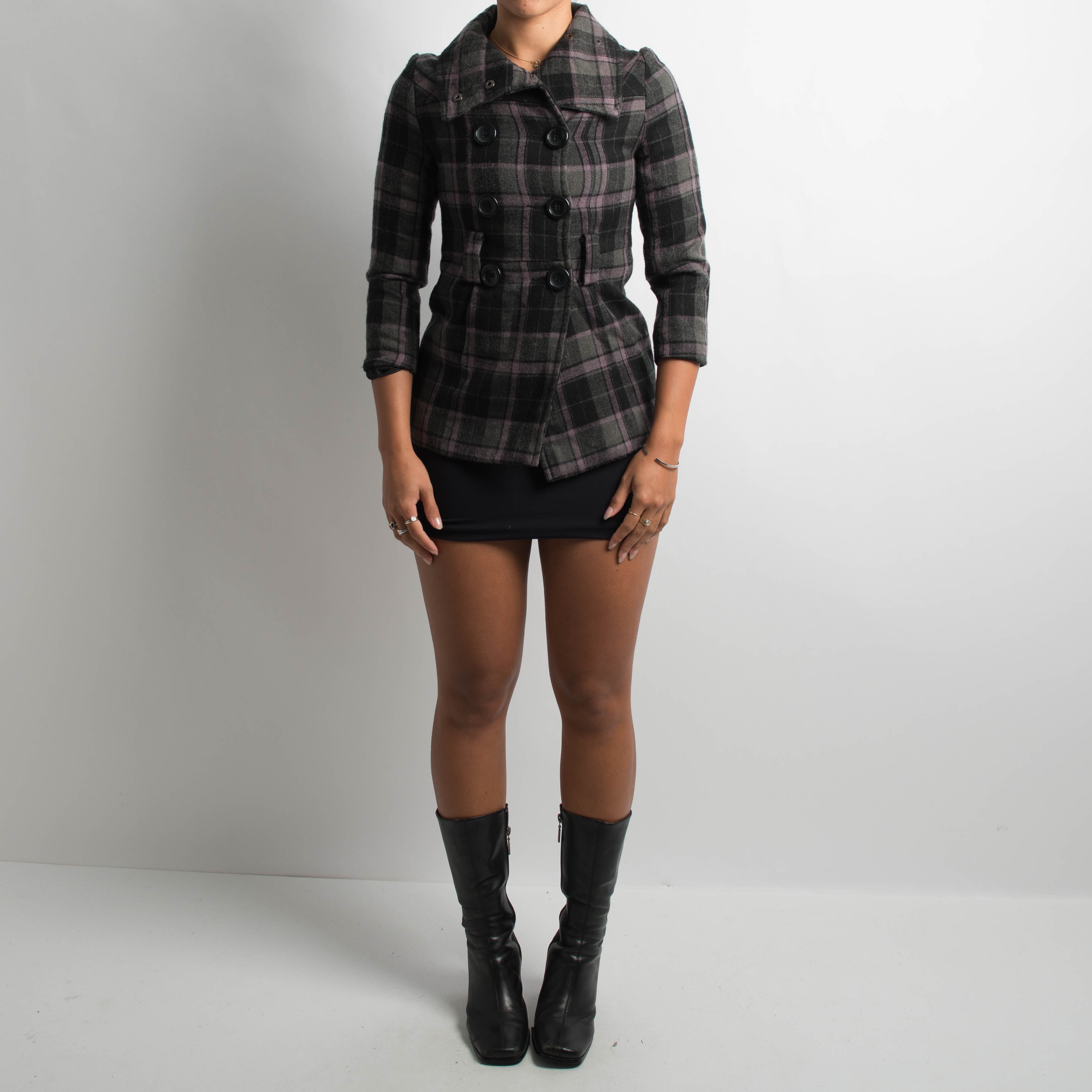 PLAID 3/4 SLEEVE COAT