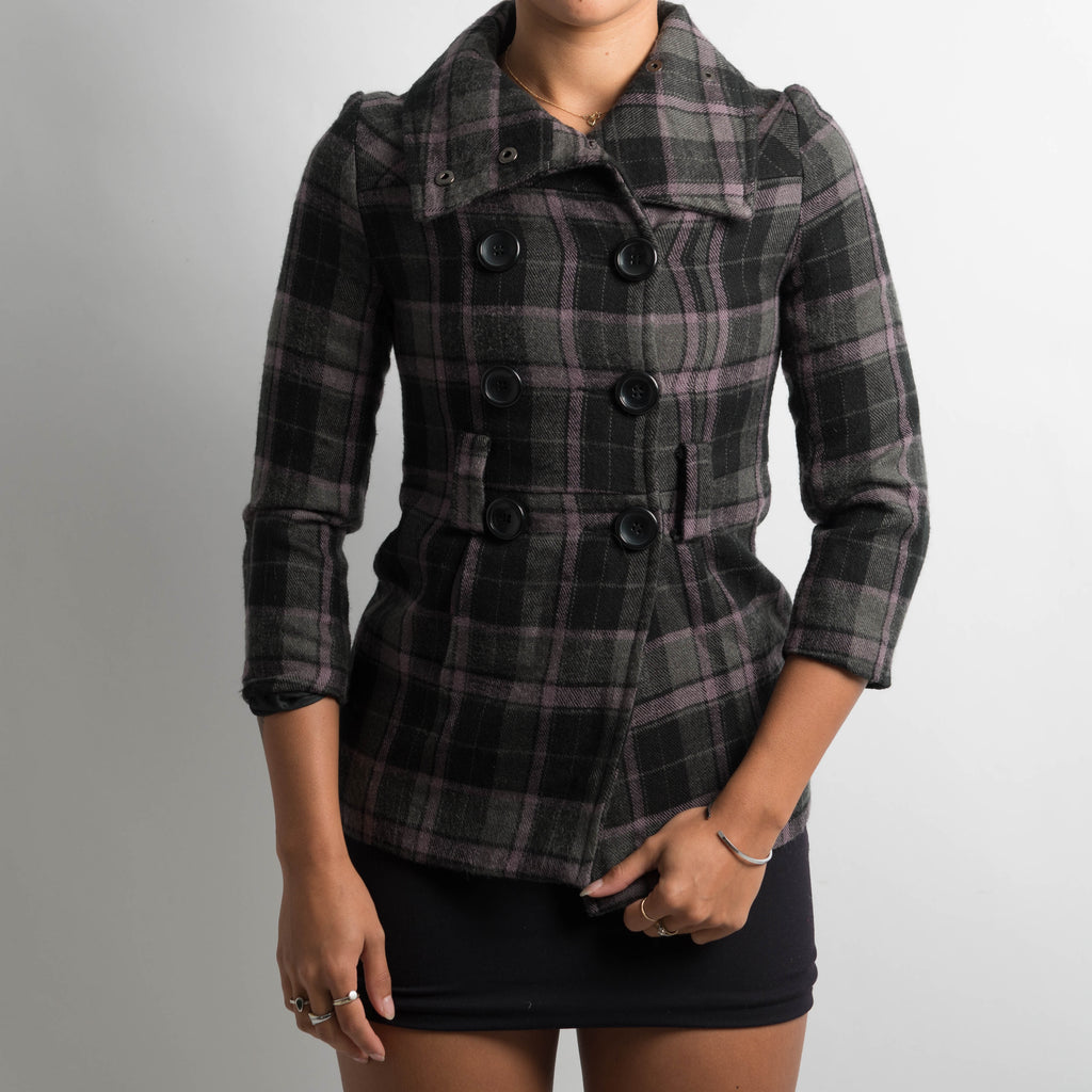PLAID 3/4 SLEEVE COAT